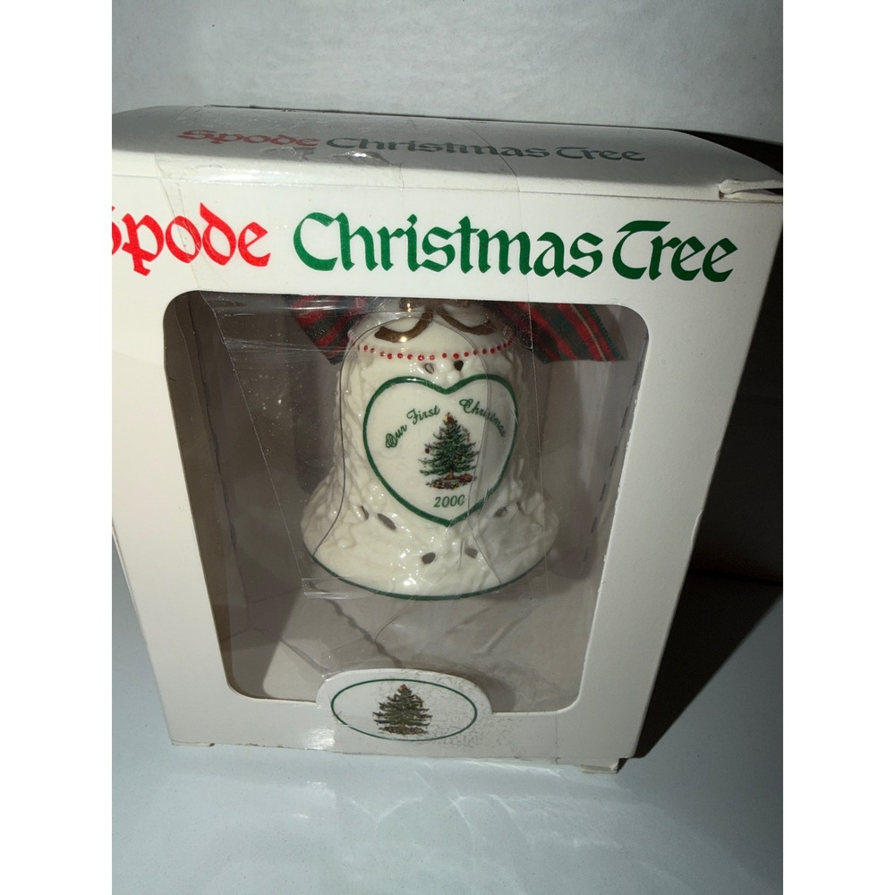Spode Christmas Tree Our First Christmas 2000 Pierced Bell Ornament NIB England